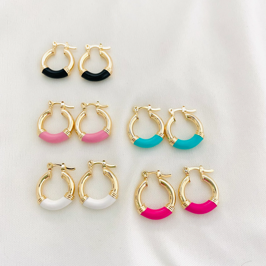 Small Enamel Hoop Earrings, Colorful Huggie Hoops, 18K Gold Filled Summer Jewelry, Earrings For Girls