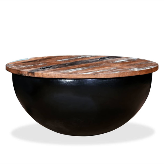 Coffee Table, Bowl Shape Solid Reclaimed Wood End Table