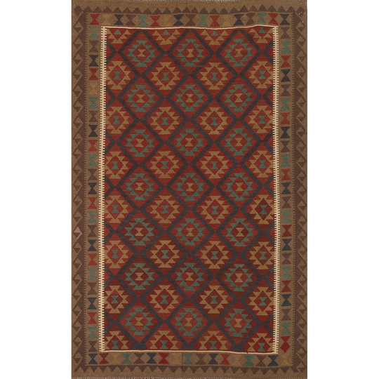 Multi-Color Kilim Area Rug Hand-woven Reversible Wool Carpet - 6'9" x 9'8"