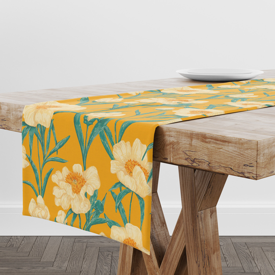 Table Runner Yellow Peonies | Unique Design Decor High Quality Textile & Print Made in Eu