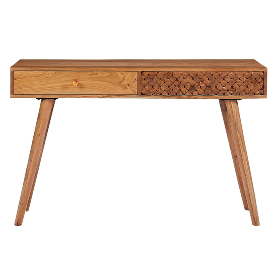 47 Inch Modern Wood Console Sideboard Table, Geometric, 2 Drawers, Brown
