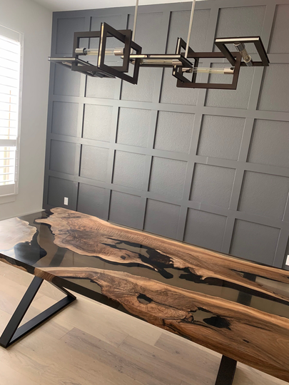 Live Edge Table, Clear Epoxy Custom 84" X 40" Walnut Smokey Gray River Handmade Order For Suchi