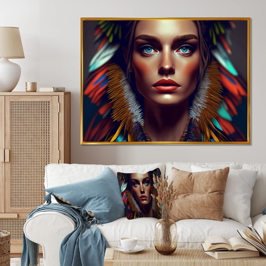 Designart 'Colorful Sensual Woman In Fur Coat VIII' Contemporary Glam Framed Canvas Art Print