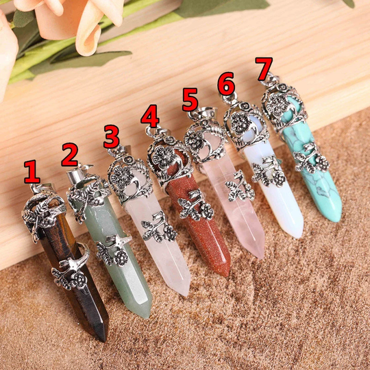 Spiral Wire Wrapped Pencil Point Pendant Gemstone, Crystal Retro Pendant Points Necklace Pendants, Quartz Point, Quartz Crystal