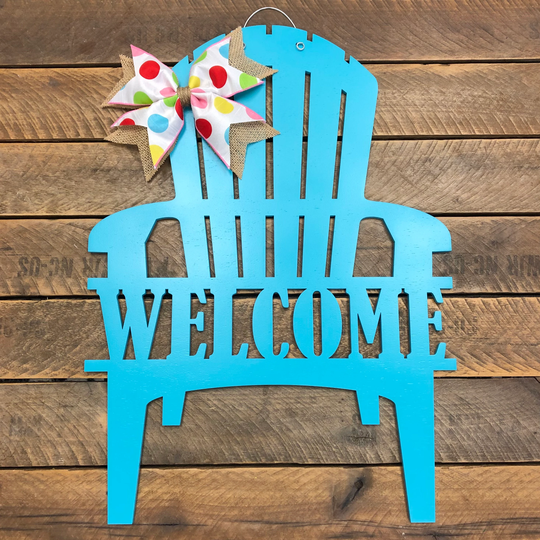 Adirondack Chair Welcome Sign - Summer Door Hanger Hello Beach Life Wreath Coastal Decor