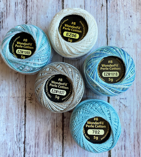 8Wt Perle Cotton Winters Breath 5 Color Mix, Frosty Colors Of 8 Wt Eleganza ™ Cotton, 42 Yard Balls For Hand Embroidery & Quilting
