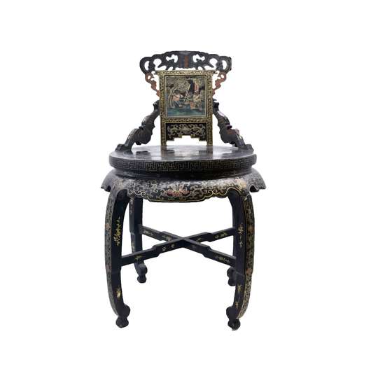 Antique Chinese Hand Painted Lacquered Chang Ming Style Decorative Chair