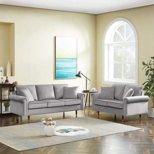 Modern 2-piece Set Velvet Upholstered Sofa Furniture with 2 Seater and 3 Seater Sofa