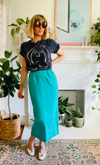 Vintage High Waisted Green Pencil Skirt with Pockets #289