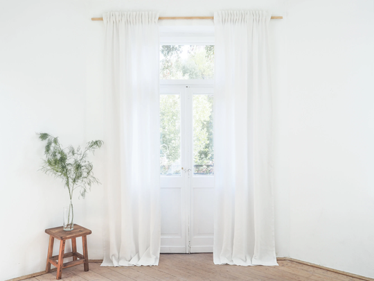Pure White Heavy Linen | 285 G/M2 Curtain Panel With Tape. Pleating Tape Linen Curtain. Pencil Pleat/1 Pcs