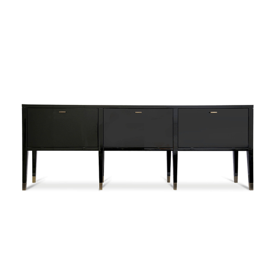 Sideborad Polaris Grande Black 3 Door Console High Gloss Modern Sideboard Contemporary Side Table Brass Cabinet Handmade Bespoke Furniture