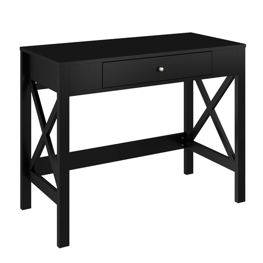 Writing Desk - Modern Desk with X-Pattern Legs and Drawer Storage by Lavish Home (Black)