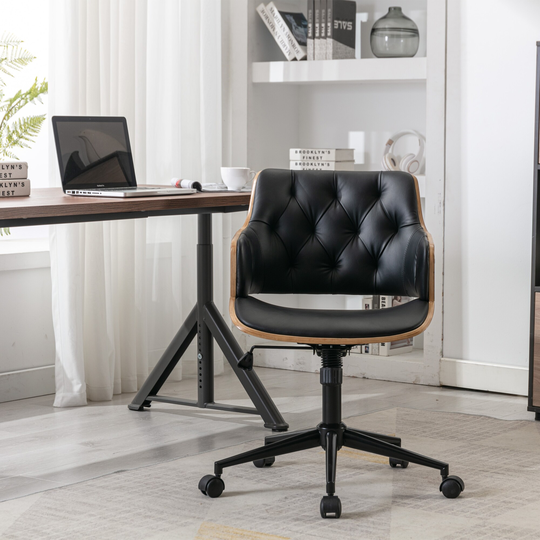Adjustable Office Chair, PU Leather Upholstery and Black Wheels
