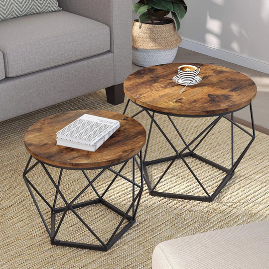 VASAGLE Black Nesting Table Set of 2, Coffee Table with Steel Frame, Side End Table for Living Room, Bedroom, Office