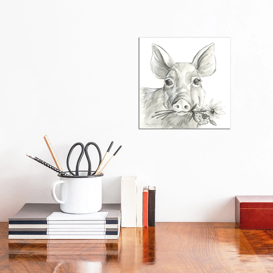 iCanvas "Watercolor Pencil Farm I-Pig" by Kelsey Wilson Canvas Print