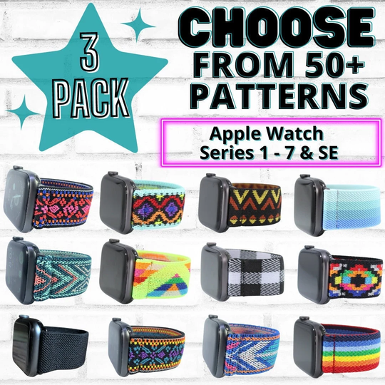 3 Pack - Elastic Watch Band For Apple All Series | Models 1 8, Se, Ultra | Choose Your Patterns 50+ Colors
