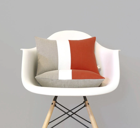 Burnt Orange Cream Color Block Pillow Cover | Set Of 2 Modern Home Decor By Jillianrenedecor, Minimal Linen Colorblock Pillow, Rust