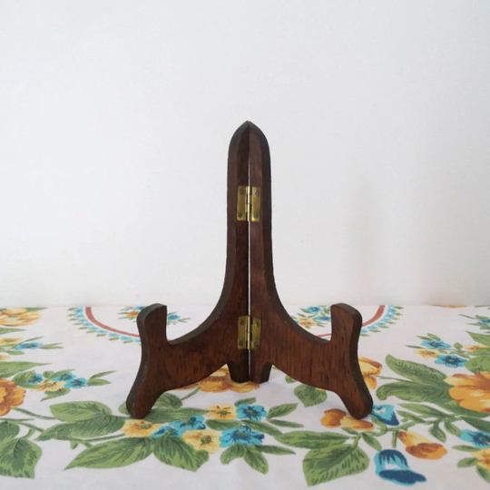 Wood Plate Stand - Table Top Easel Dark Photo Display Small Giftcraft