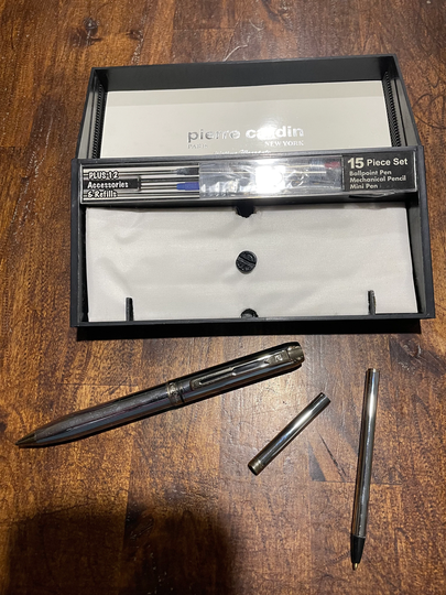 1980's Pierre Cardin Mechanical Pencil, Mini Pen, 12 Ball Point Refills in Box