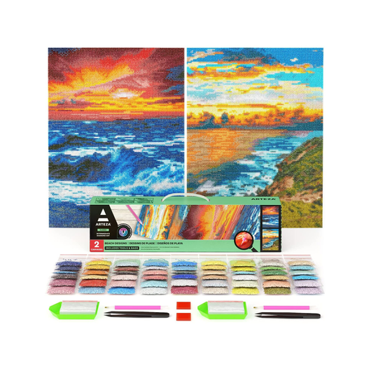 5D Diamond Painting Kit | 2-Pack Beach Designs Full-Drill Art For Adults 12 X 16 Inches Canvases Style Sunrise