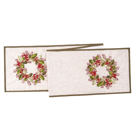 13" x 72" Berry Wreath Ribbon Art Table Runner - Natural