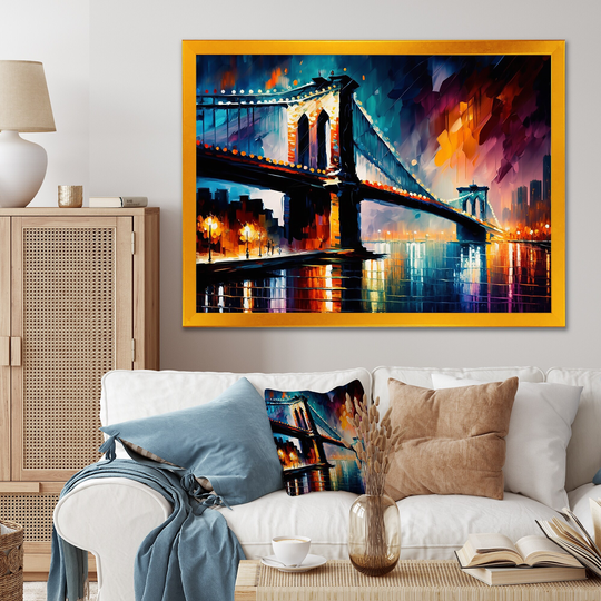 Designart 'Colorful Brooklyn Bridge' Cityscapes Framed Art Print
