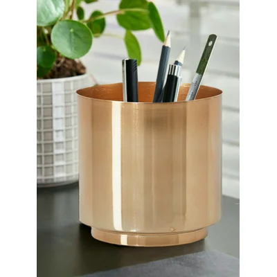 Serene Spaces Living Cylindrical Shiny Gold Finish Vase, Short Pedestal Gold Decor, Ideal For Wedding Tablescape, Dining Table, Desk, Counter Tops, Me