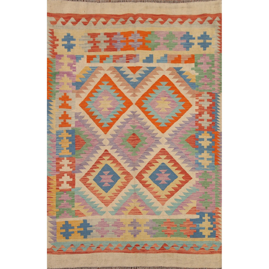 Colorful Kilim Hand-woven Area Rug Bedroom Wool Carpet - 4'11" x 6'8"