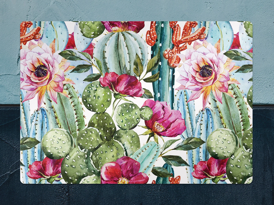 Watercolor Cactus Flowers Chair Mat, Green Vinyl Floor Red Protective Exotic Splat Decorative Gift Idea