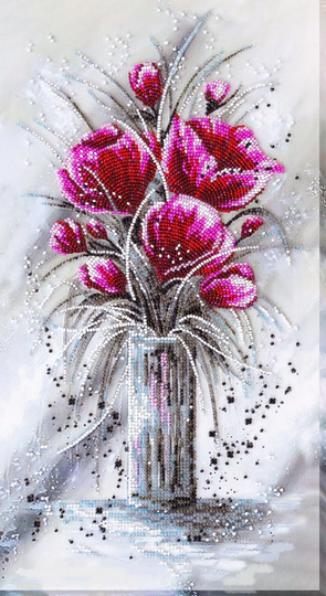 Diy Bead Embroidery Kit On Art Canvas "Red Emerald" Size 8.6"×15.7" | 22×40 cm, Gift | Abris