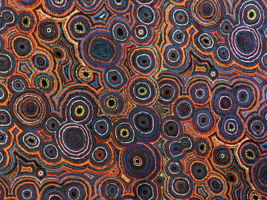 Aboriginal Art Warlu Water Dreaming Abstract Orange Blue Quilting Cotton Fabric By 1/2 Yard Or Fat Quarter, Australian Indigenous