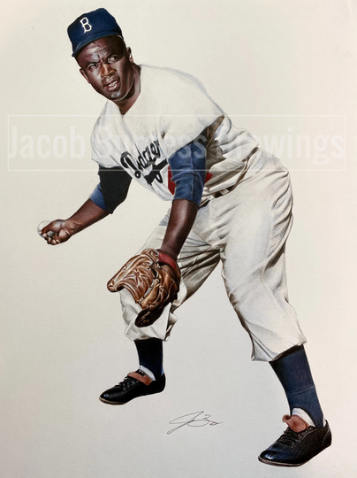 Jackie Robinson Colored Pencil Drawing Limited Edition Lithograph Print Numbered To 300