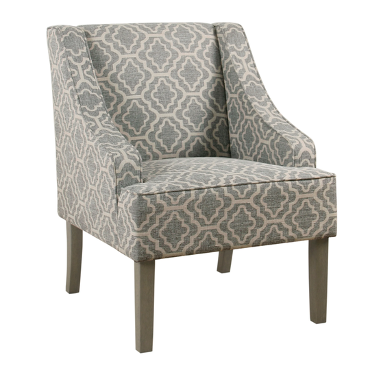 Trellis Pattern Fabric Upholstered Wooden Accent Chair with Swooping Armrests - 33.25 H x 25 W x 27.75 L Inches