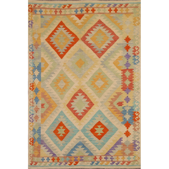 Reversible Multi-Color Kilim Area Rug Flat-weave Oriental Wool Carpet - 5'2"x 7'0"