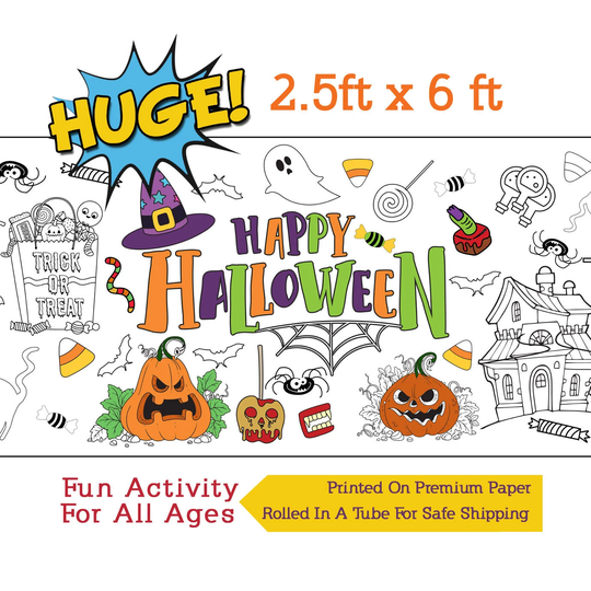 Halloween Coloring Banner, Poster, Paper Tablecloth, Activity - 30" X 72" Inches