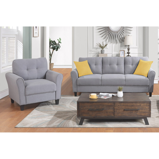 Modern Linen Upholstered Sofa Set for Home or Office, Light Grey-Blue,(1+3-Seat)