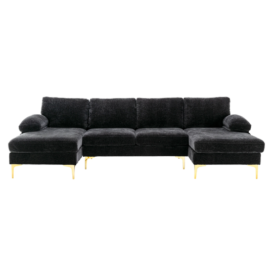 U-shape Sleeper Sofa Chenille Fabric Sectional Sofa with Pillow Top Arms Chaise