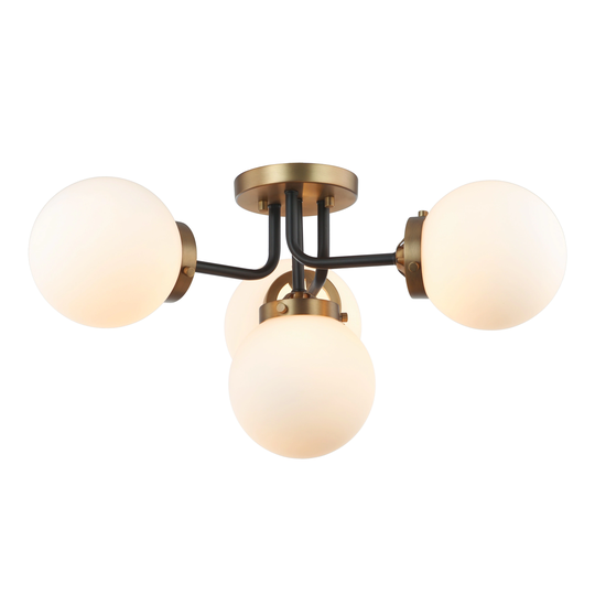 Brass and Black Modern 4 Light Semi Flush Sputnik Ceiling Light
