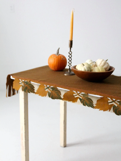 Vintage Autumn Table Runner, Felt Mat With Cut Out Leaf Trim