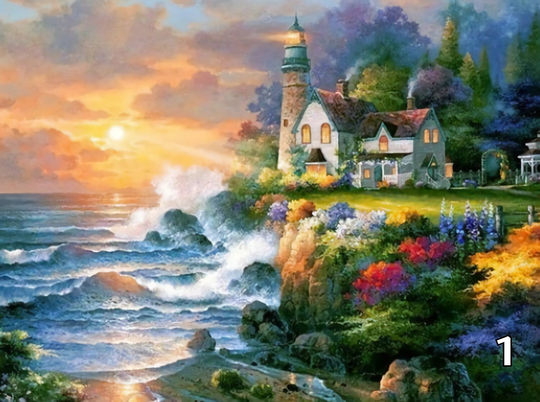 9 Light Houses #3 Diy 5D Diamond Painting Kit Full Square Drill