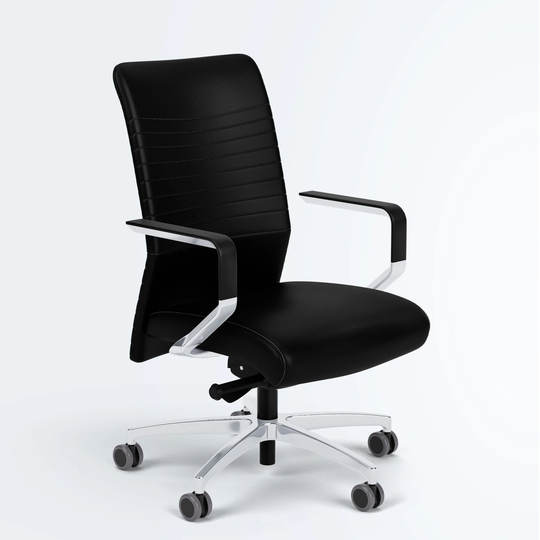 Via Seating Proform Parallel Hand-Stitched Ergonomic Office Chair, Genuine Italian Leather and Polished Aluminum Frame, Black