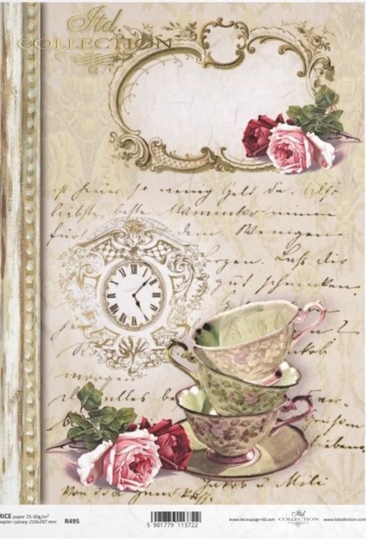 Decorative Rice Paper For Decoupage Crafts, Vintage Roses, Mulberry Tissue, Scrapbooking, 1 A4 Sheet, R495