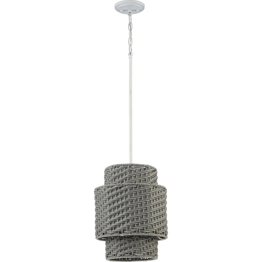 Manteo One-Light Cottage White with Weathered Grey Rattan Indoor Outdoor Hanging Pendant Light - 12 in x 12 in x 16.625 in