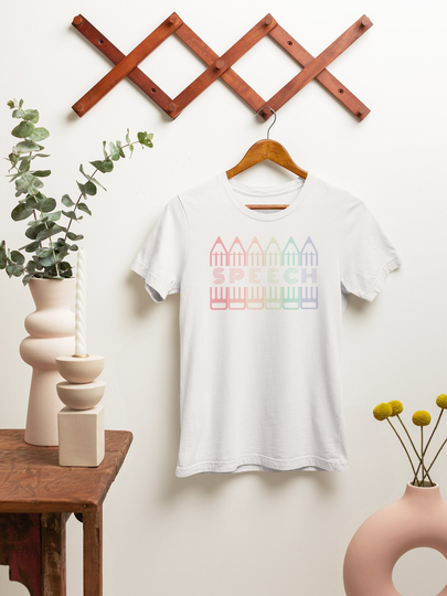 Speech Rainbow Pencils T-Shirt | Jersey Short Sleeve Tee Therapy Gifts