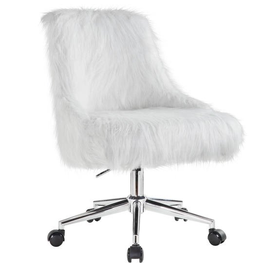 ACME Arundell II Office Chair in White Faux Fur & Chrome Finish