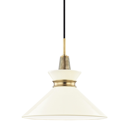 Mitzi by Hudson Valley Kiki 1-light Aged Brass Small Pendant, Cream Metal