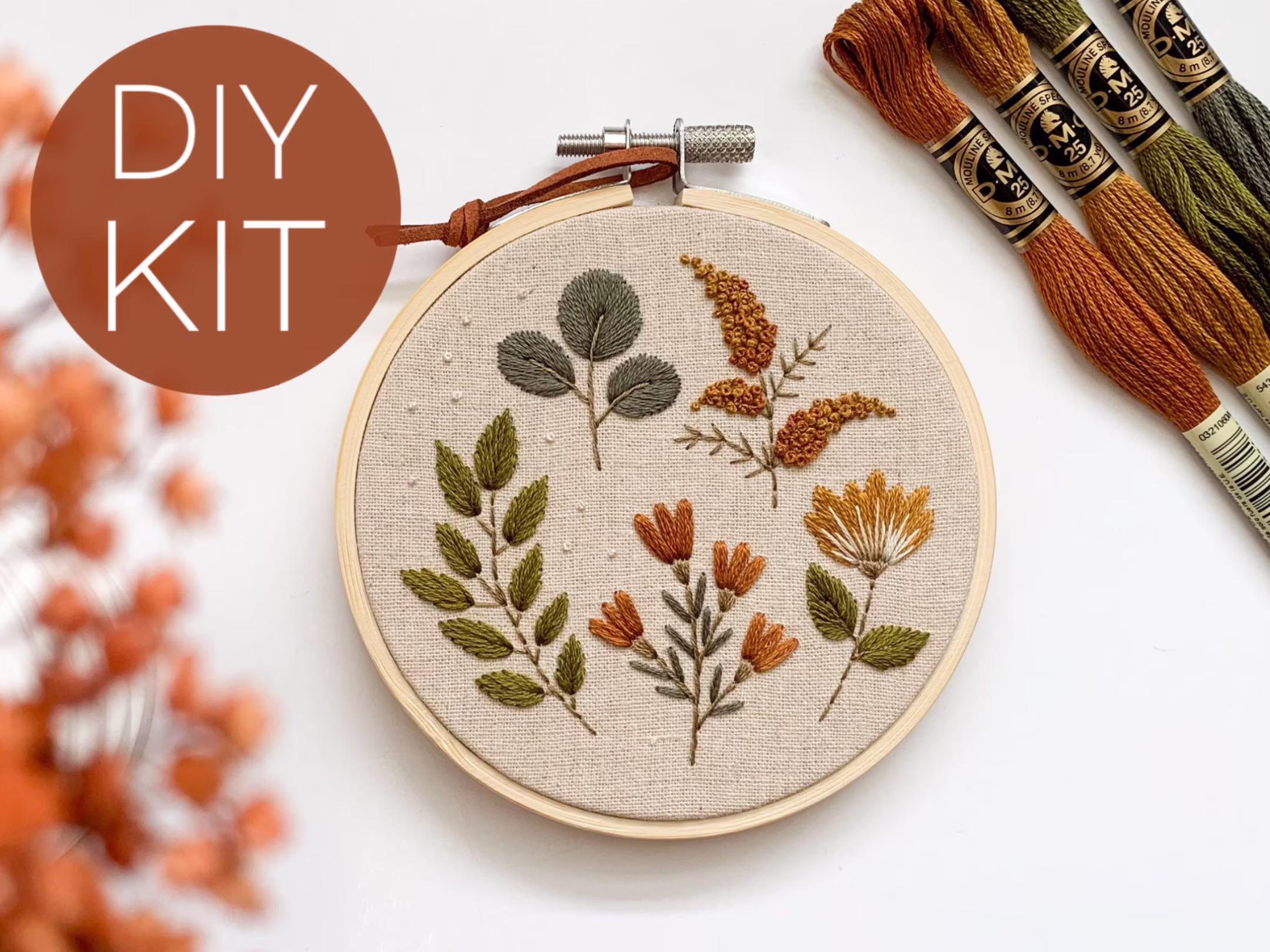 Fall Embroidery Kit Diy, For Beginners, Botanical Fall