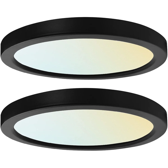 Luxrite 9" LED Flush Mount Ceiling Light 18W 3 Color Selectable 1200 Lumens Dimmable Damp Rated Black 2 Pack
