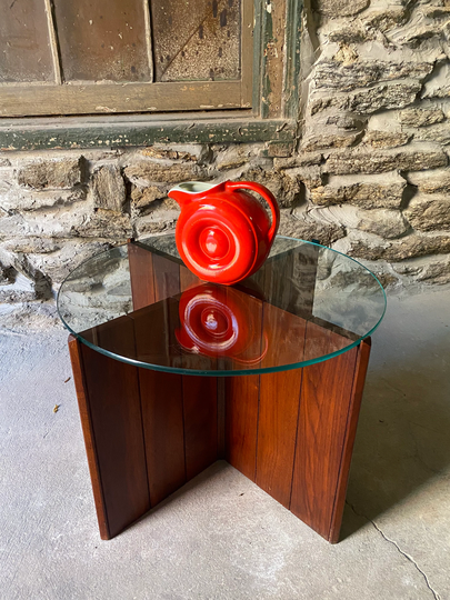 Mid Century End Table Danish Modern Side Glass Top