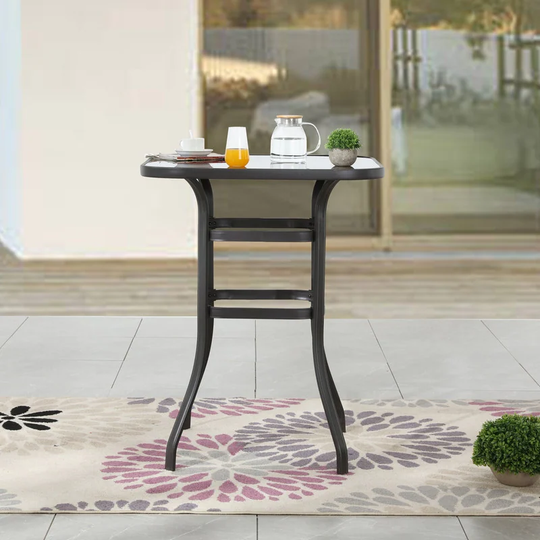 Patio Festival Outdoor Metal Black Glass-Top Bar Table - N/A